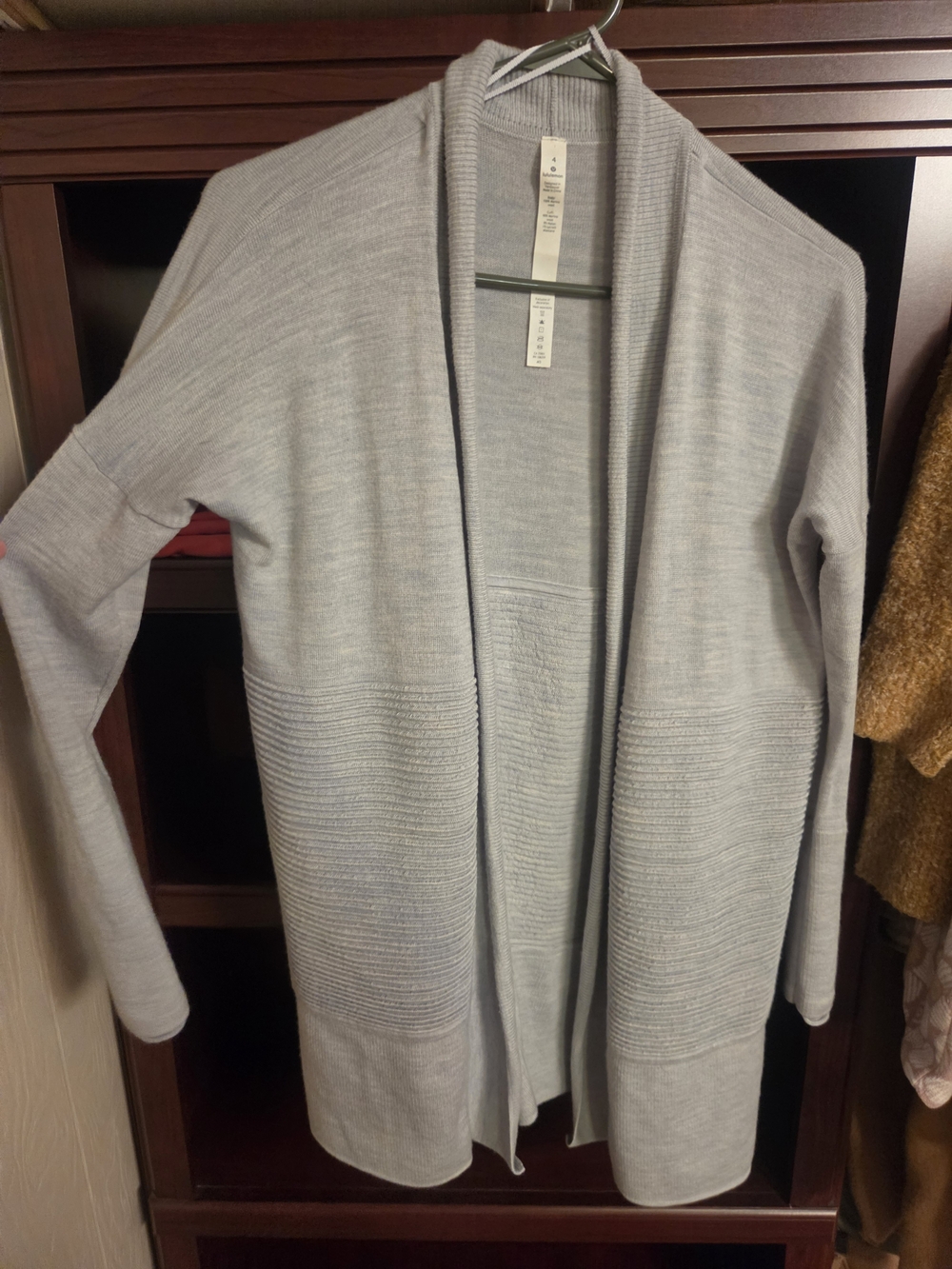 lululemon athletica Sit In Lotus Wrap Light Gray Open-Front Knit Cardigan Wool